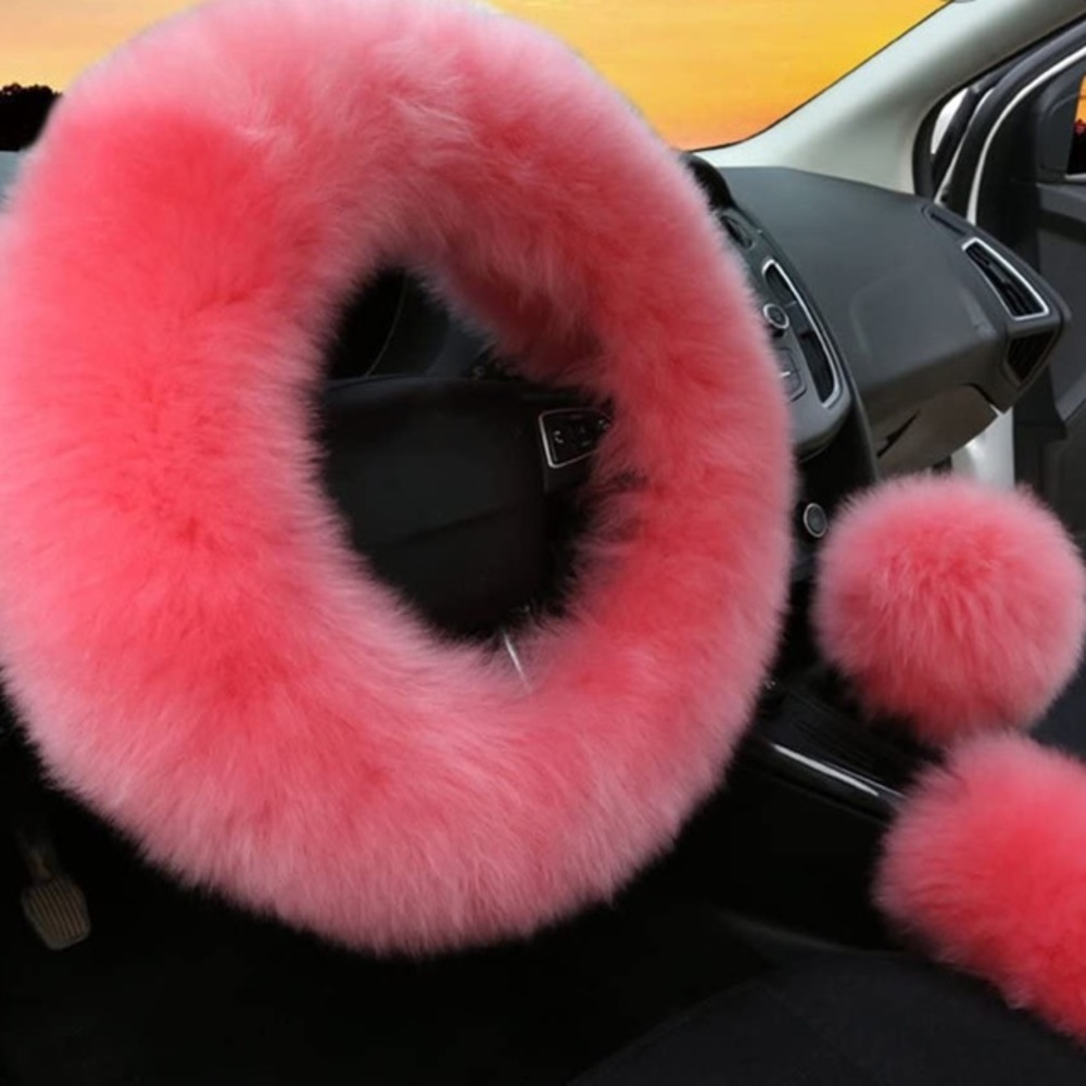 Pink fur car wheel cover with the whole set